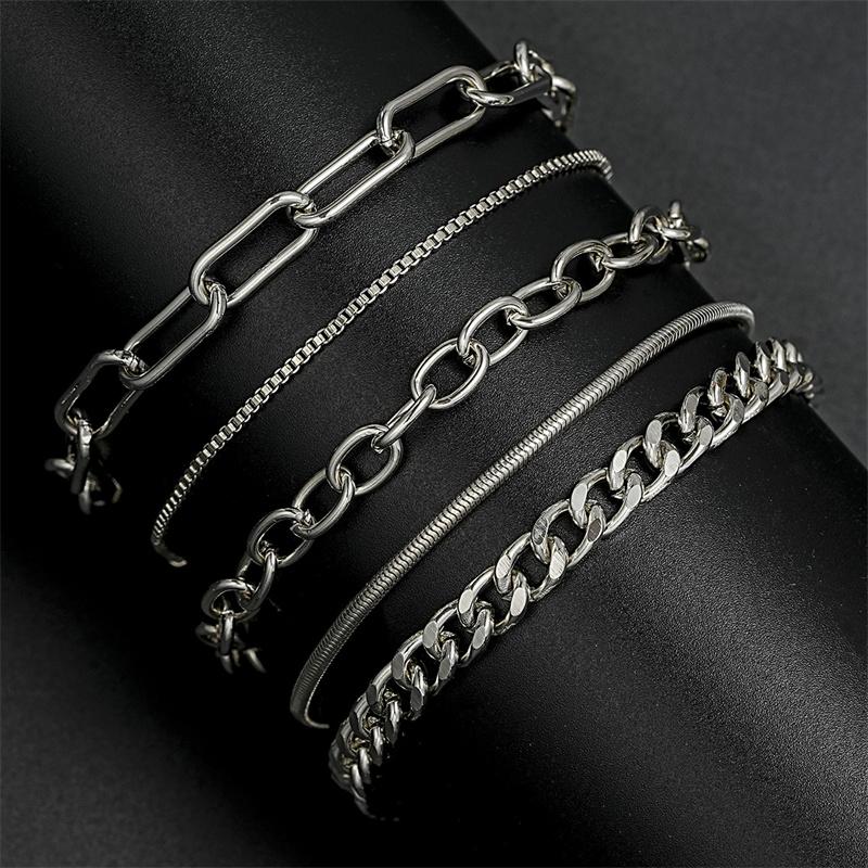 5Pcs/Set New  Color Multilayer Interlocking Chain Bracelet Retro Bangle For Women Fine Fashion Jewelry Wedding Party Gifts