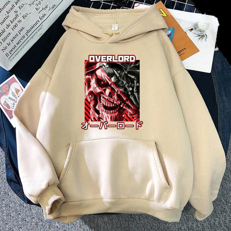 2026 Overlord IV Momonga Print Gothic Punk Casual Men's Japanese Anime Cartoon Pattern Hoodie Long Sleeve Autumn