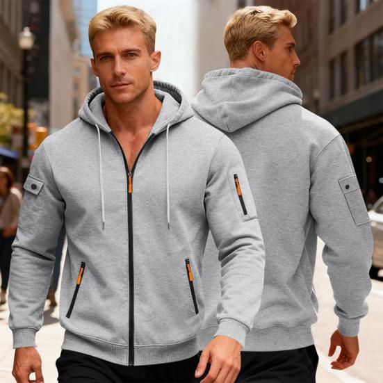 Hanorac Gros pentru Bărbați cu Fermoar, Cald, cu Glugă, cu Buzunare cu Fermoar, Jachetă Sport Casual de Toamnă Iarnă pentru Sală, Activități Zilnice, Streetwear