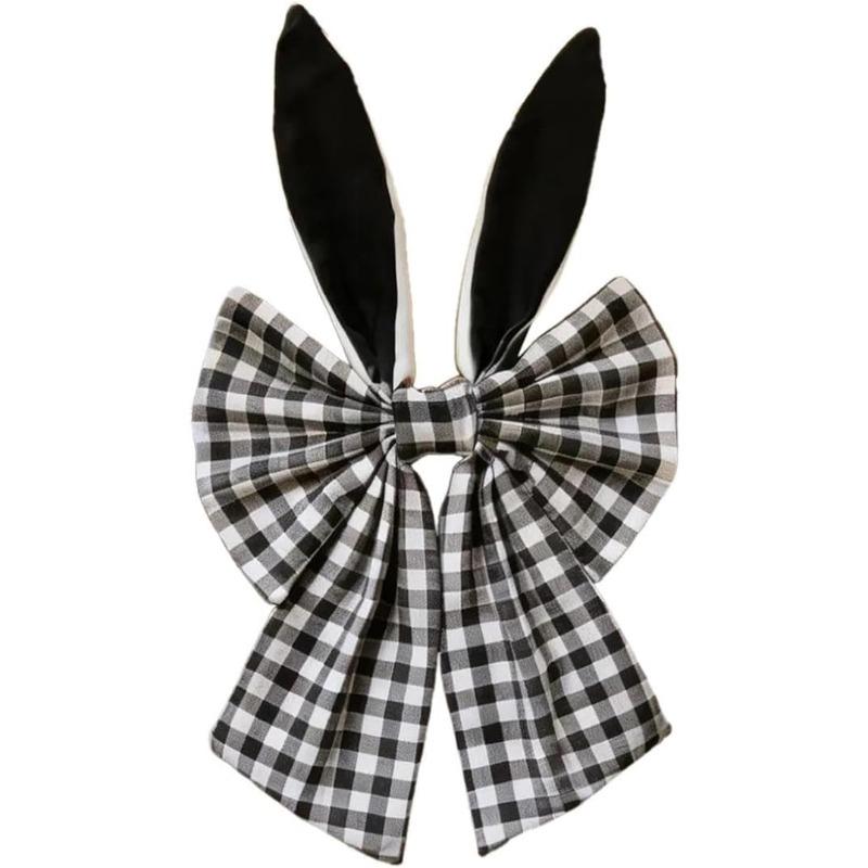 40cm Easter Bunny Ears Wreath Bow Rustic Buffalo Plaid Easter Bows for Wreaths Spring Holiday Fabric Decorative Bow for Tree Topper