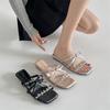 Pink Fairy Wind Low Heel One-word Slippers Women's Summer Wear Cool Slippers