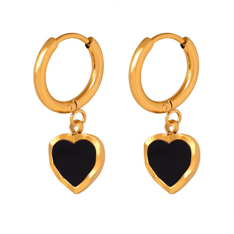 Hong Kong Retro Heart-Shaped Peach Earrings: 18k Gold, Titanium Steel, Lightweight, Colorfast for Women.