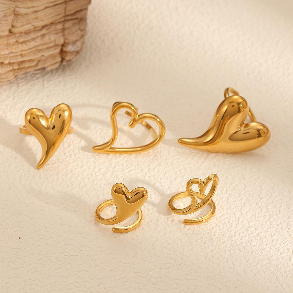 Heart Pendant Adjustable Stainless Steel Ring For Women Gift Accessory