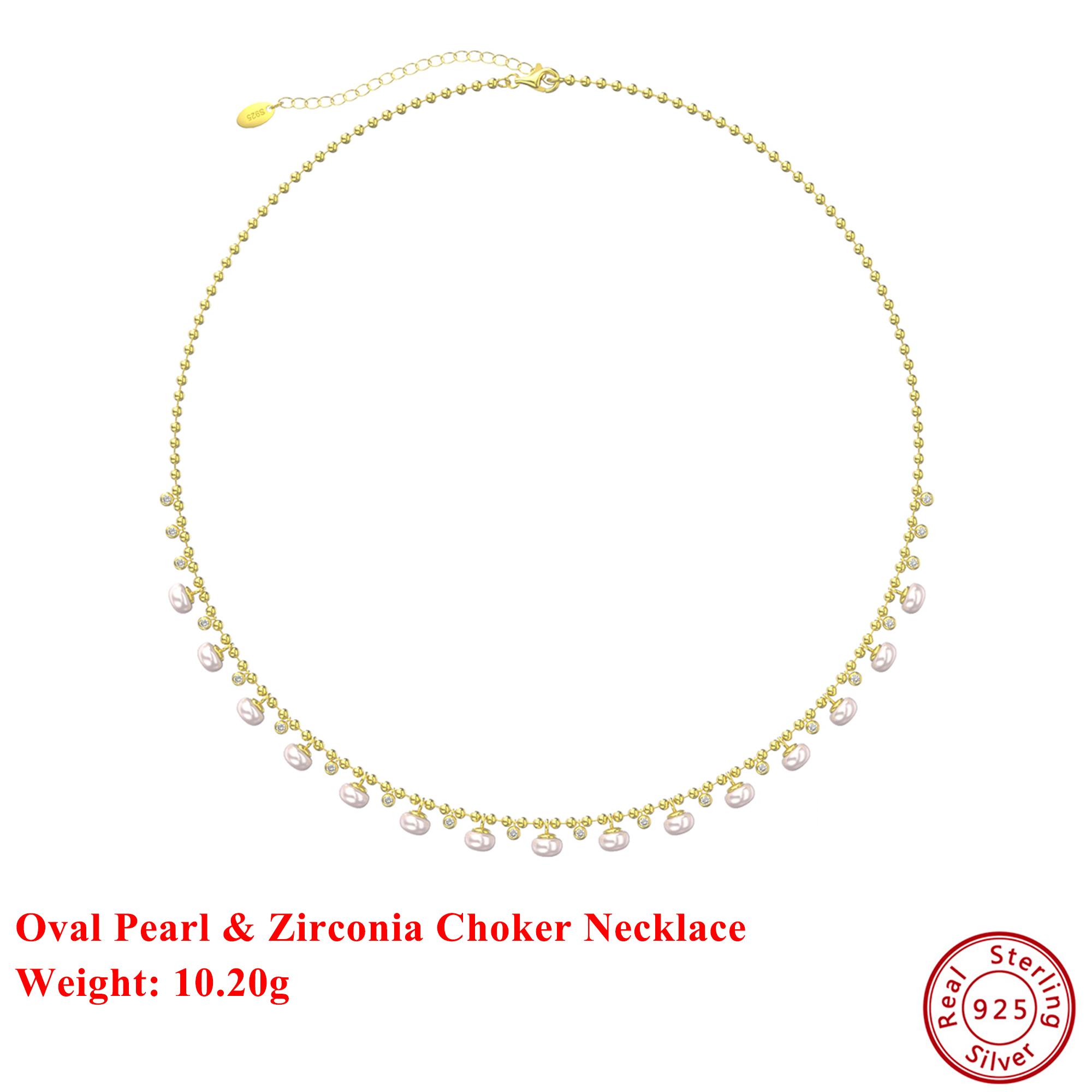 

EFFIE QUEEN Natural Freshwater Pearls Necklace 925 Sterling Silver White Cubic Zircon Choker Chain Wedding Jewelry Gift GPN37
