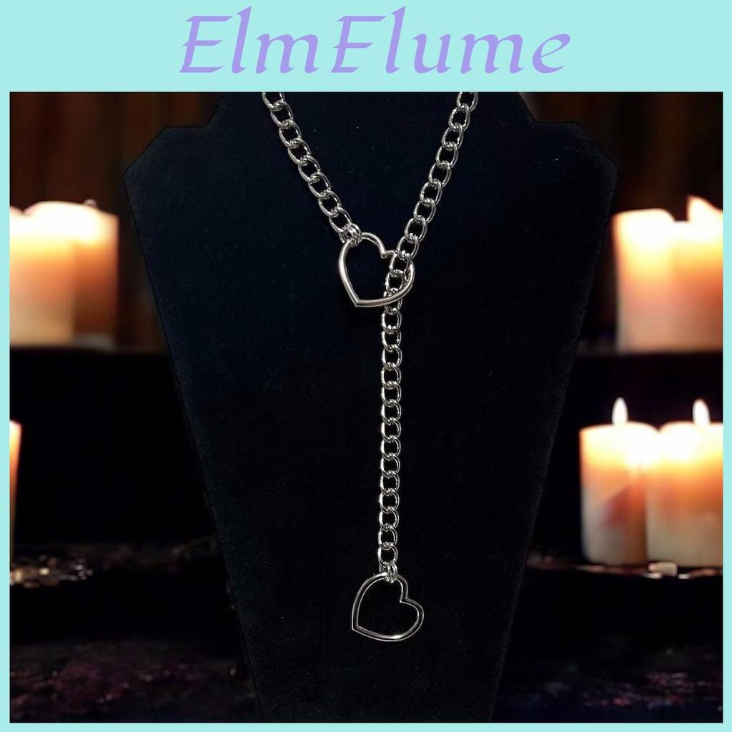 Oring Slip Womens Heart Chain Necklace Punk Rock Personality Cuban Long Clavicular Chain Jewelry Adjustable Lariat Ynecklace