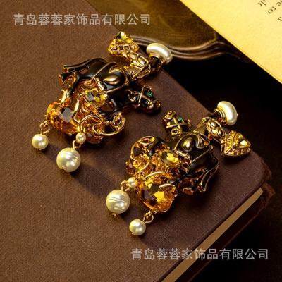 Jewelry Fashion Personality Drip Oil Heavy Industry Color Treasure Earrings Medieval Niche Design Creativity Unique