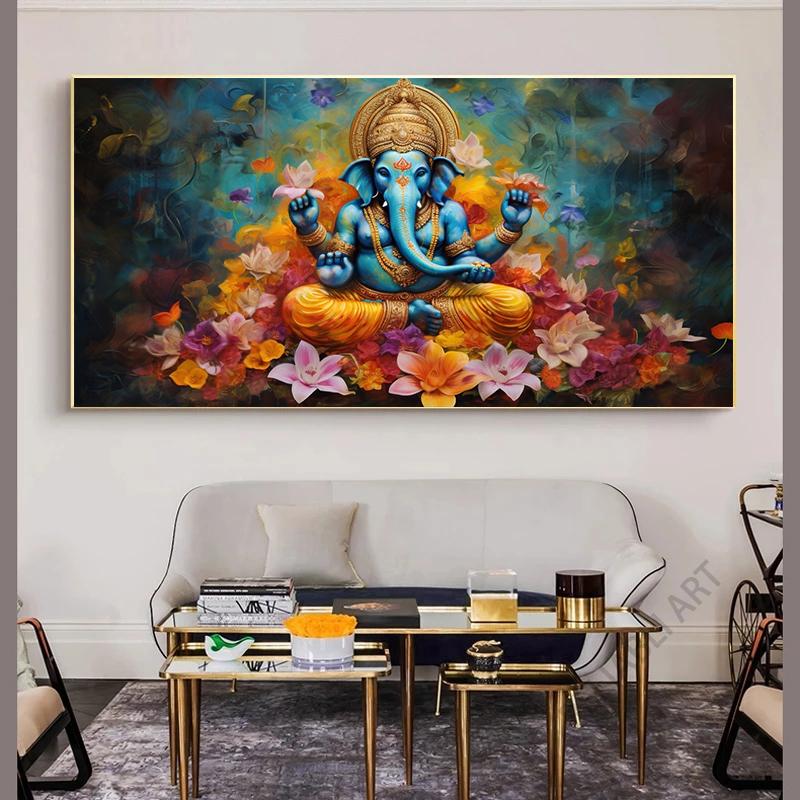 

Абстракция Индуизм Ганеша Холст Картина Религиозный Слон Бог Печать Плакат Настенное Искусство Спальня Домашнее Украшение Без Рамки 70x140cm Unframed