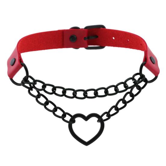 Necklace Chain Personality Twisted Chain Double Layer Faux Leather Sexy Gothic Punk Love Heart Pendant Collar Jewelry Accessory