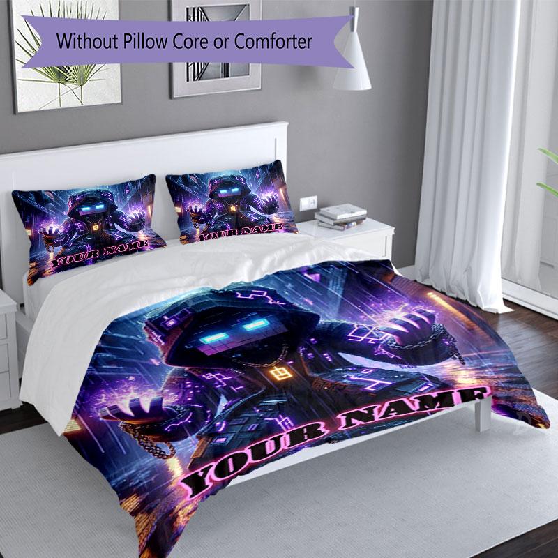 3PC Custom Name Cyberpunk Neon Dreams Bedding Set Printed Bedding Set Duvet Cover Closure Includes 1 Duvet Cover & 290 Pillowcases for Bedroom
