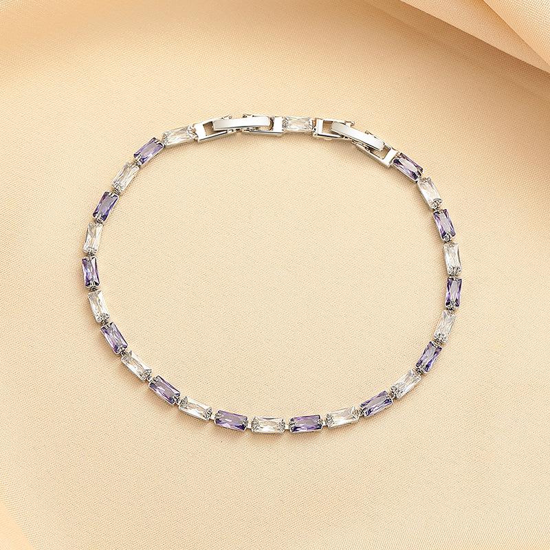Rectangular White Purple Zircon Bracelet for Women, Chic Stylish Personality