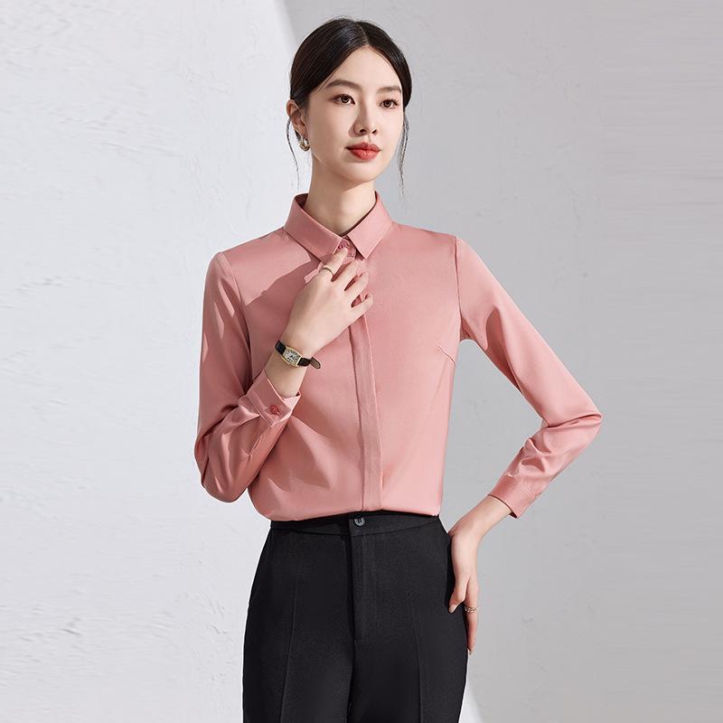 Women's Black Professional Shirt with Hidden Placket - Spring/Autumn Style