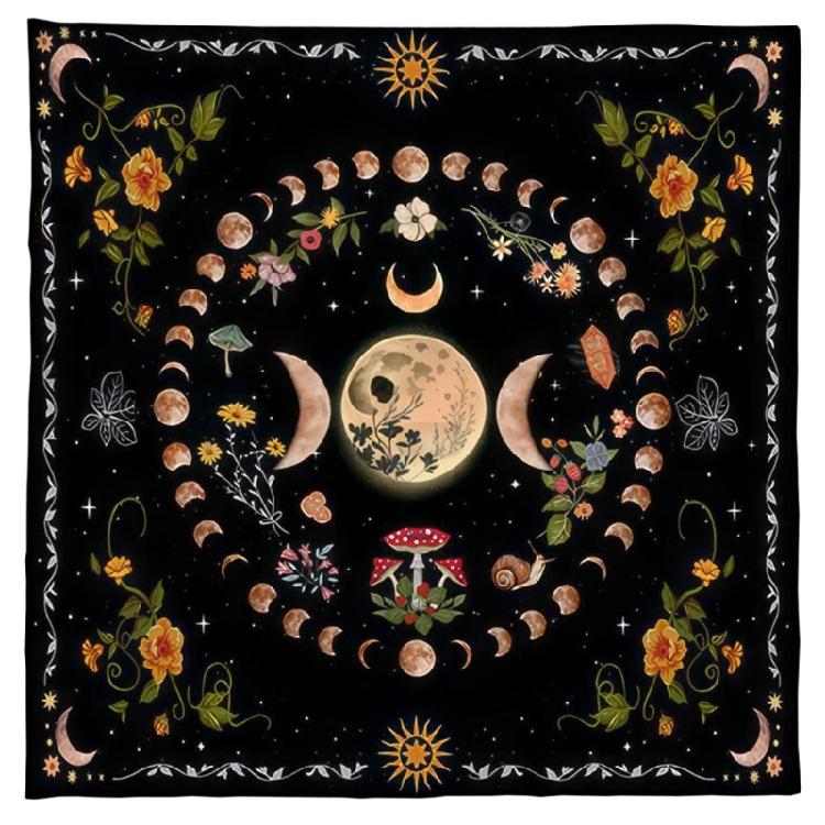 Divinations Tablecloth Moonphases Flower Pattern Tarot Tablecloth Altars Cloth
