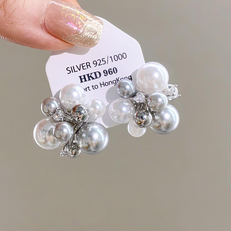 Zircon Geometric Pearl Stud Earrings Autumn and Winter Retro Elegant Earrings Temperament Earrings Women