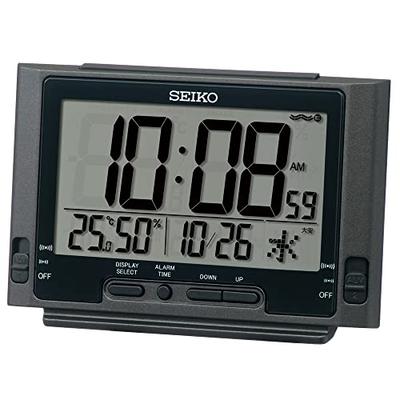 Clock SQ320K Digital Alarm Clock, Radio-Controlled, Black Metallic, 84 X 132 X 46mm