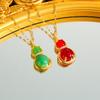 Luxury Diamond Inlaid Jade Gourd Pendant Necklace Elegant Women Choker For Good Fortune