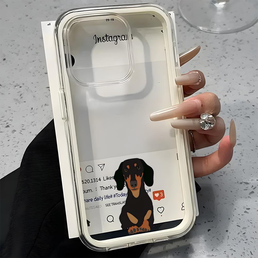 Dachshund Dog Pattern Clear Phone Case For iPhone 17 16 15 14 13 12 11 Pro Max Air Plus 2 In 1 Candy Color Silicone Soft Cover