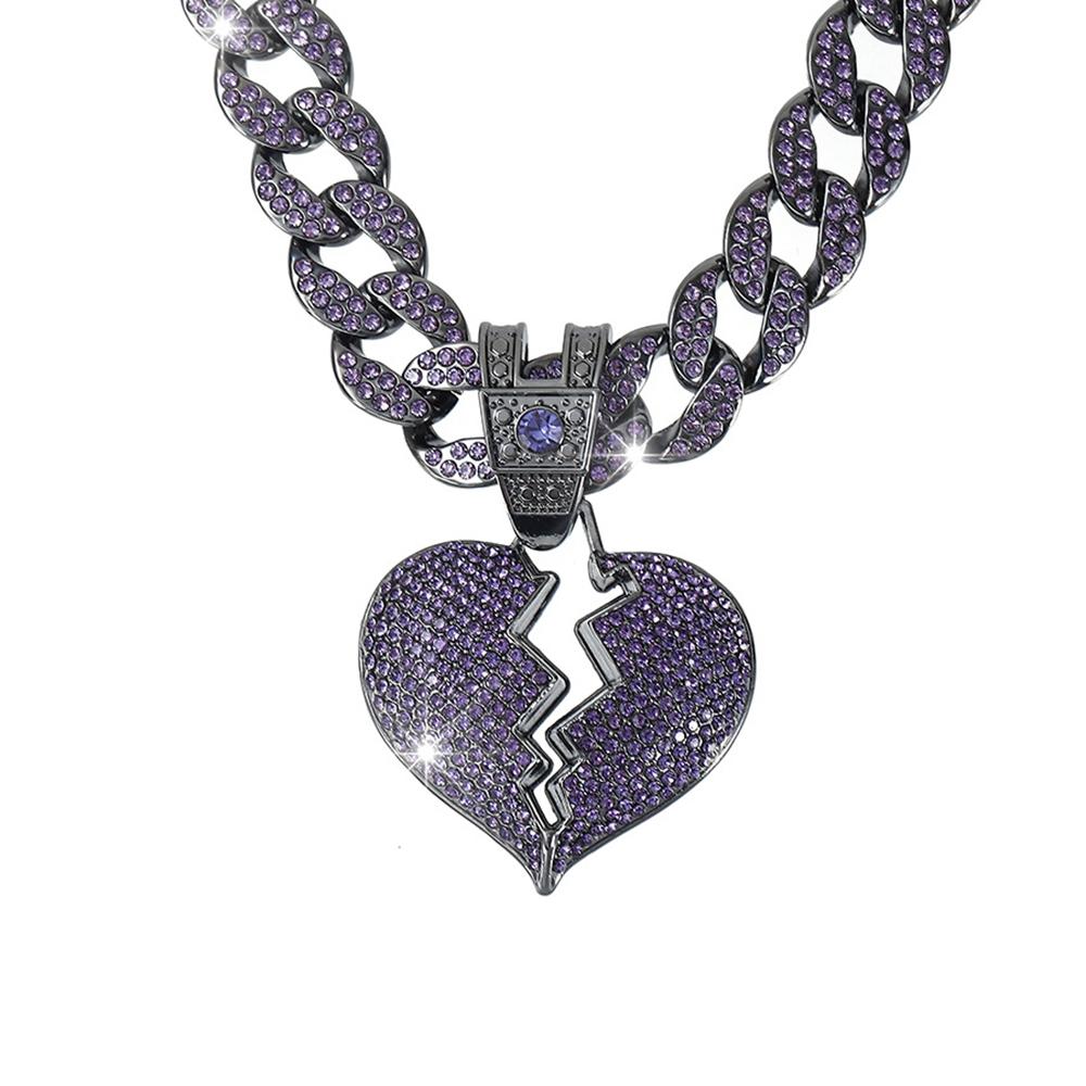 2025 Popular Men Women Hip Hop Big Purple Love Pendant Necklace 16MM Cuban Chain Iced Out Bling Necklaces Fashion Jewelry Gift