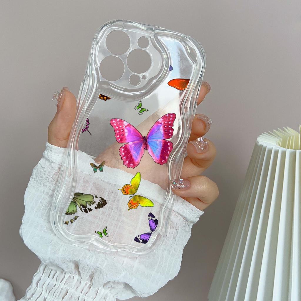 N76 Sommerfugl Myk Bølgete Telefondeksler for Samsung A54 A34 A13 A14 S23 S24 Ultra Xiaomi Redmi Note 13 12C Realme Infinix Beskyttende Støtfangerdeksel