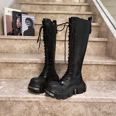 Fashion 2024 New Knee High Platform Elegant Low Heel Trend Punk Gothic New Rock Leather Fashion Women's Boots Motorcycle Footwear