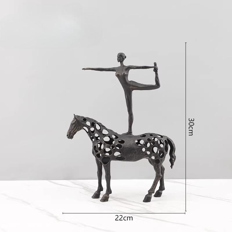 Cast Iron Hollow Horse Dancing Girl Ballet Dancer Dancing Horse Statue on Horseback Metal Figurine Sculpture of Realistic Animal