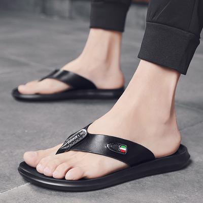 2024 Summer Cowhide Leather Sandals Men's New Men's Leisure Beach Slippers Men's Breathable Leisure Flip Flops Men's Shoes