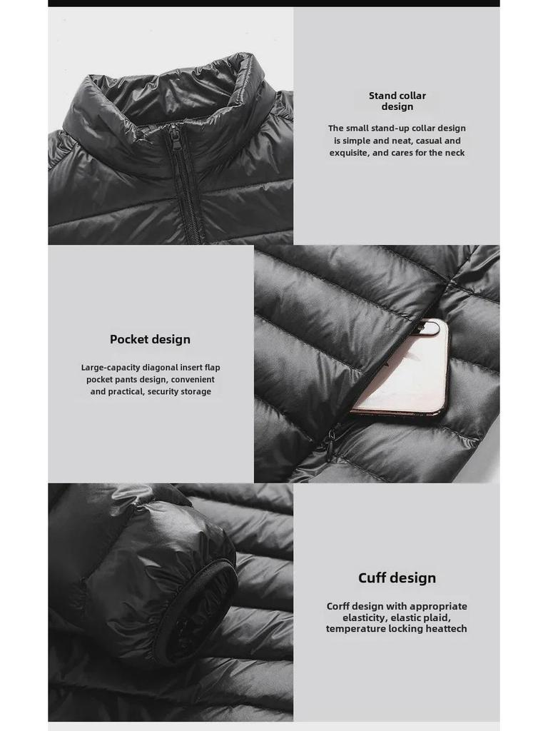 Men's Ultra-Light Silk Cotton Jacket with Stand-Up Collar and Hood - Large Size, Autumn/Winter 2024 Collection