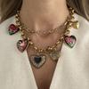 Lightweight Aluminum Iron Chain Necklace Set for Retro Floral Heart Layering No Heaviness Feel Crosses Body
