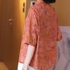 Cotton Linen Shirt Women's Spring Summer Loose Floral Print Blouse