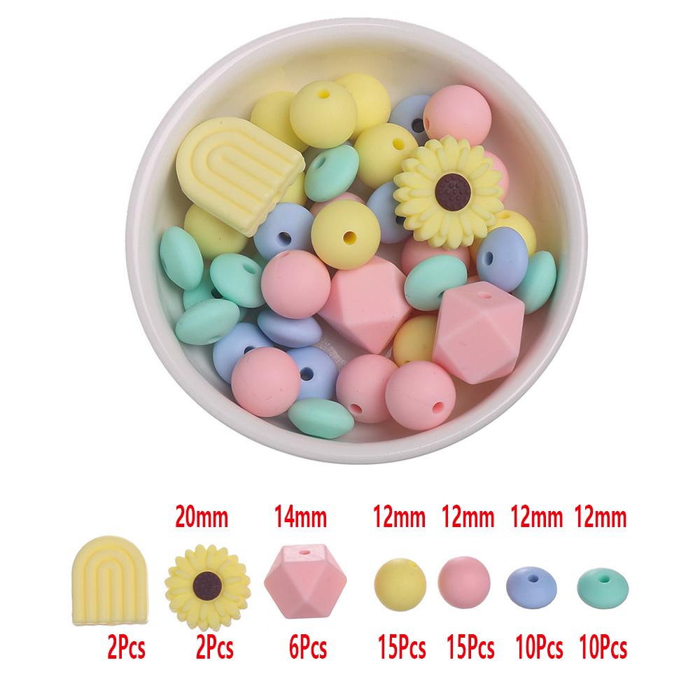 60Pcs Silicone Beads Set Flower Octagonal Round Teething Beads For DIY Handmade Baby Necklace Bracelet Pacifier Chain Accessorie