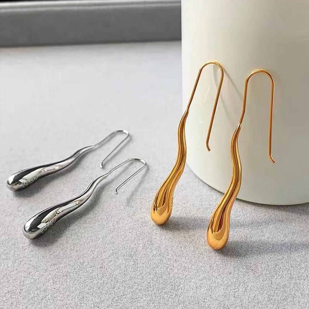 Bent Long Water Drop Earrings for Women Simple Hick Polished Metal Dangle Earring Fashion Chic Jewelry