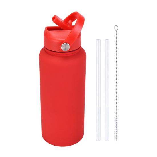 1000 ml Edelstahl-Wasserflasche mit Strohhalm, BPA-frei, auslaufsicher, isoliert, 24 Stunden kalt, 12 Stunden heiß, Sportflasche