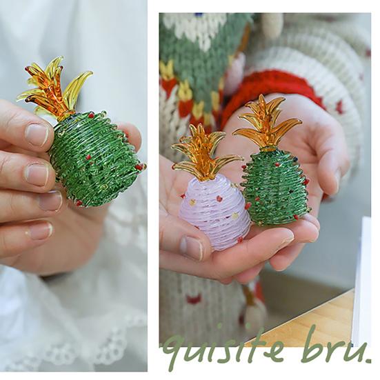 Figura de Piña de Vidrio Soplado a Mano Coleccionable Mini Adornos de Fruta Escultura de Piña de Cristal Artificial para Manualidades Decoración del Hogar Cocina