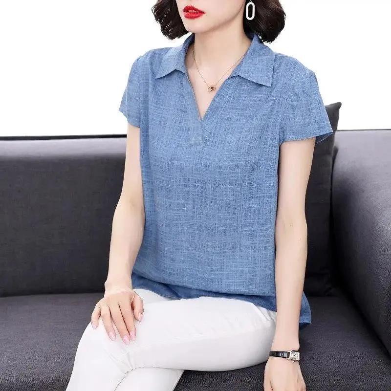 

Хлопковая льняная рубашка, женская летняя одежда, тонкая, свободная, свободного покроя, для среднего возраста, повседневная льняная рубашка 3XL