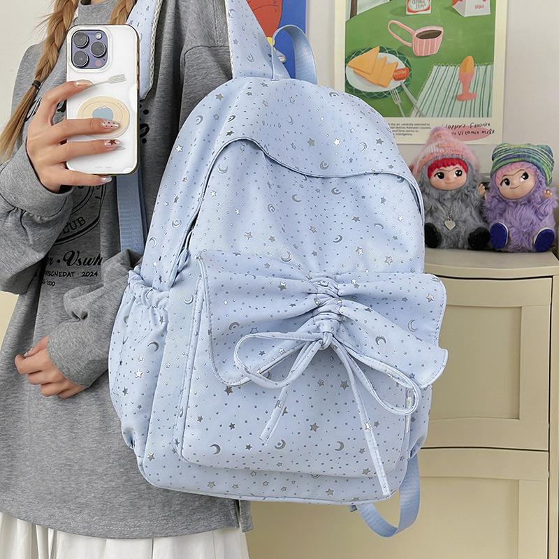 Schoolbag Star Drawstring Bow School Bag Cute Junior High School Student Lightweight Ins Wind Backpack Simple College Student Backpack
