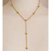 Yhpup Stainless Steel Beads Y Chain Drop Necklace That Goes Down The Chest 16K PVD Plated Exquisite Jewelry Tarnish Resistant