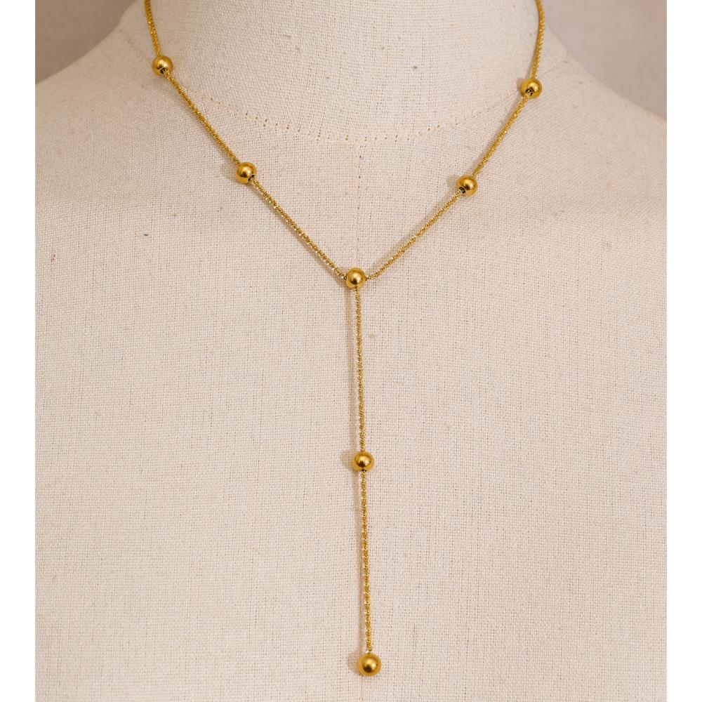 Yhpup Stainless Steel Beads Y Chain Drop Necklace That Goes Down The Chest 16K PVD Plated Exquisite Jewelry Tarnish Resistant