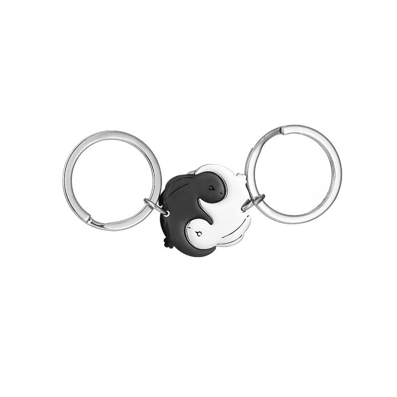 Splicing Rabbit Stainless Steel Keychain Cute Cartoon Style Fashion Couple Keyring Practical Lightweight Bag Pendant for Daily Use