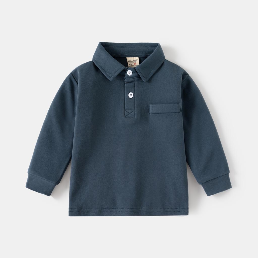 Kinder Herbst Kragen Verdicktes Langarm Poloshirt Baby Einfarbig Minimalistisches Oberteil