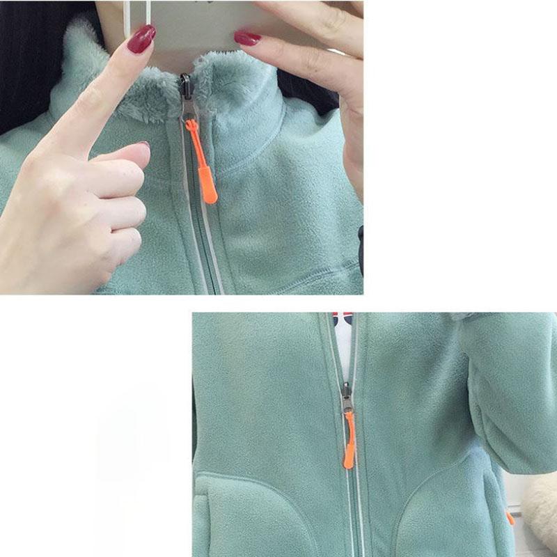 Ladies Double-sided Polar Fleece Jacket Fashion Winter Plus Velvet Thickening Warmth Short Stand-up Collar Outdoor Jacket Suitable for Women