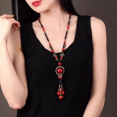 GemChic Women's New Vintage Ethnic Alloy Fish Flower Beads Pendant Long Necklace Adjustable Chain Fashion Birthday Christmas Jewelry Gift