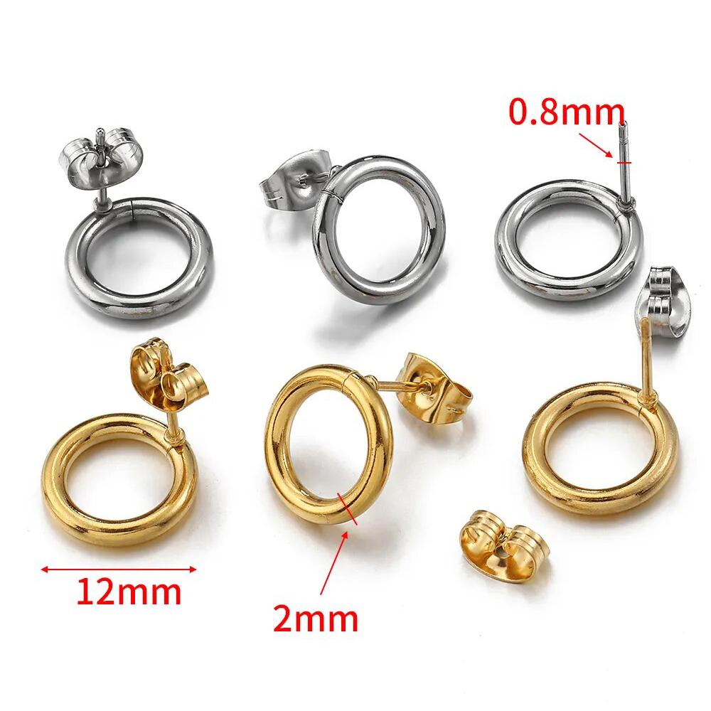 10pcs Stainless Steel Ear Studs Smooth Surface Dangle Earring Base with Hole for Pendant DIY Jewelry Making Accessories Supplies