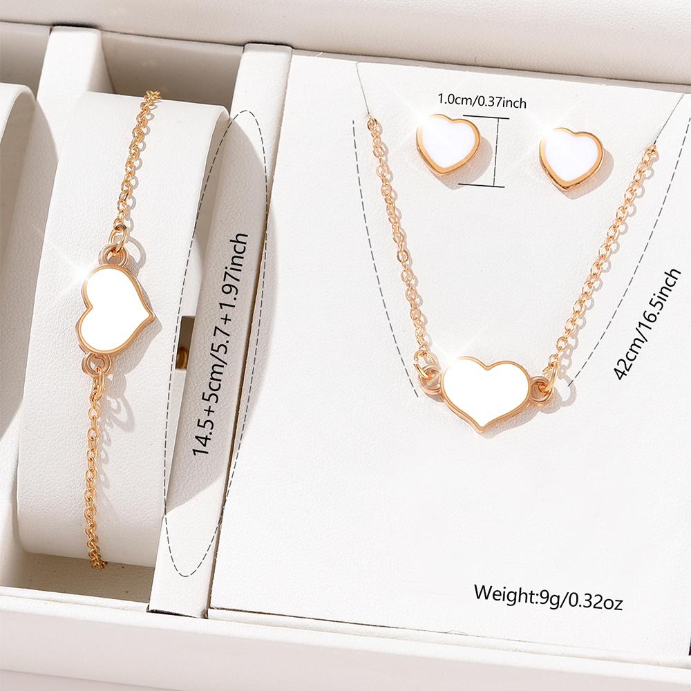 4 Piece Set Of Four Color Matching Love Zircon Fashionable Elegant Creative Exquisite Necklace Bracelet Earring Combination Set