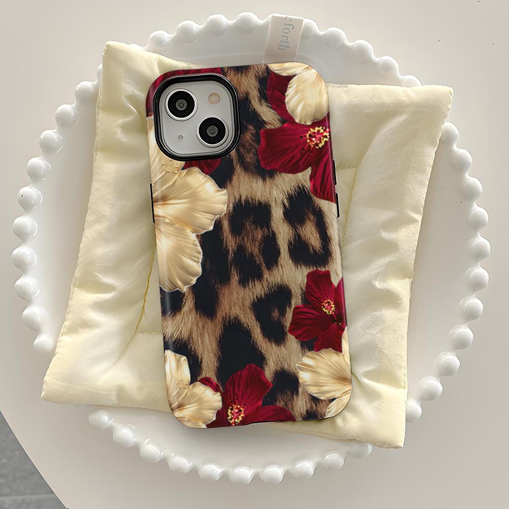 Europe and the United States hot-selling wild wind leopard print Fuso flower mobile phone case Apple 16promax smooth surface magnetic film shell iP17