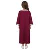 Girls Embroidered Lace Muslim Robe Abaya Round Neck Long Sleeve Back Invisible Zipper Loose Dress