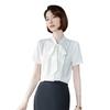 2023 Women's White Bow Blouse: Short Sleeve Workwear for Civil Servant Interviews & Hotel Reception