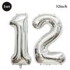 32inch Silver Number Foil Balloons Large Digit 0-9 Helium Globos Happy Birthday Party Decor Wedding Anniversary Graduation 2026