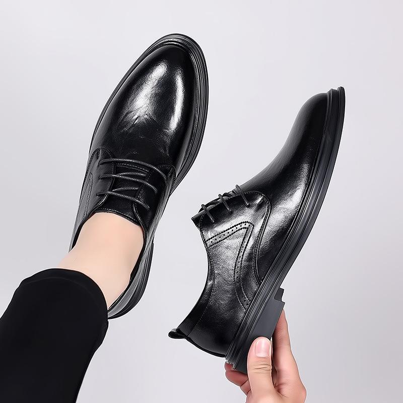 Wenzhou leather shoes men's spring 2025 new hand-scratched men's leather shoes British style dress groom wedding shoes