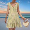 Women's Fashion Casual V Neck Wavy Edge Print Short Sleeve Dress