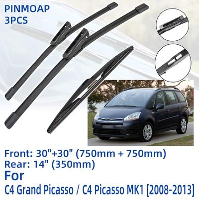3PCS für Citroen C4 Grand Picasso / C4 Picasso MK1 2008-2013 30" 30" 14" vorne hinten Wischerblätter Windschutzscheibe Windschutzscheibe Fensterschneider Zubehör 2013