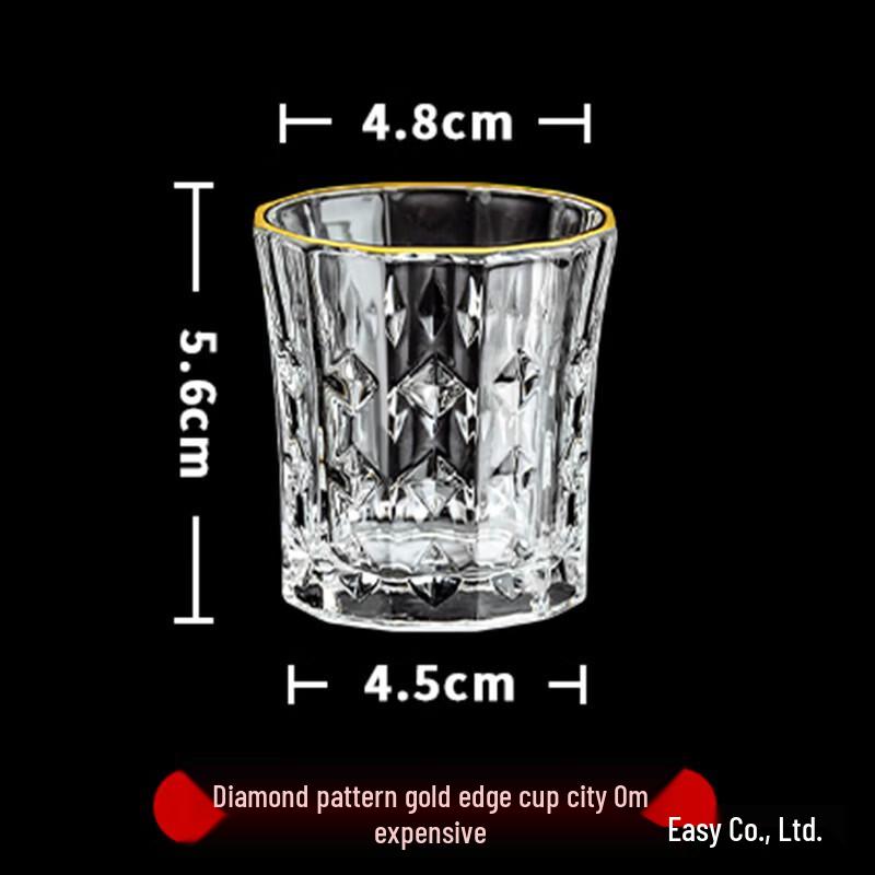MDNG Diamond Gold Rim Hexagonal Spirit Glasses, Set of 2